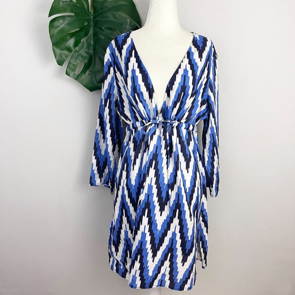 Talbots Chevron Ikat 100% Linen Cover Up Tunic Dress